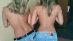 Amateur blondes kissing and playing with their tits
