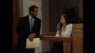 Charismatic public prosecutor instructs his next witness&comma; Celine Devoux&comma; during the break of high-profile case about which defendant's counsel asked