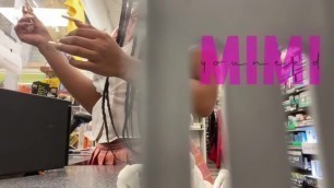 Mimi Ringing Customer up with Slutty Schoolgirl Outfit on